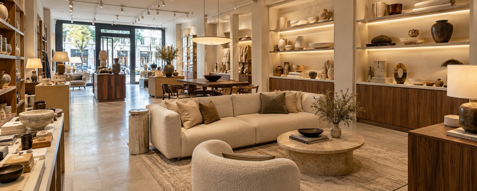 Retail store interior with white walls and timber joinery