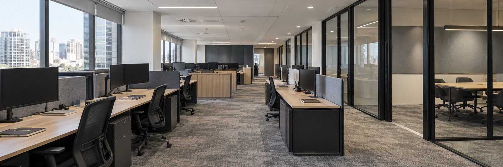 Bright open-plan office with city views
