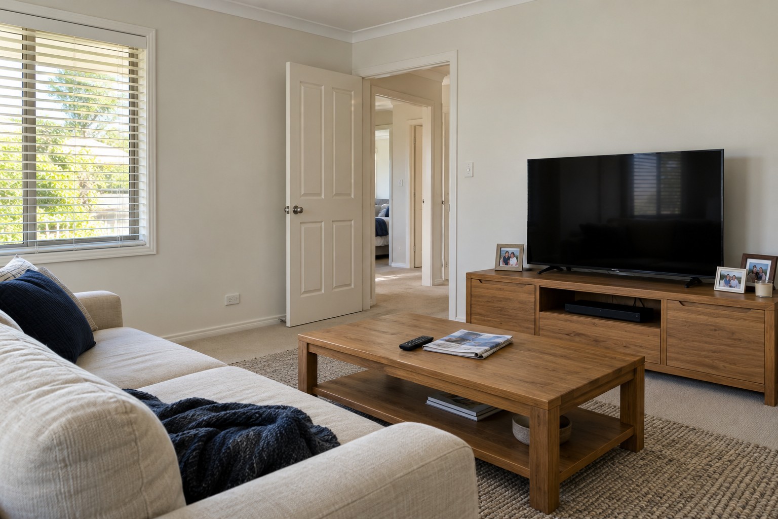 Living room after wall repairs and painting