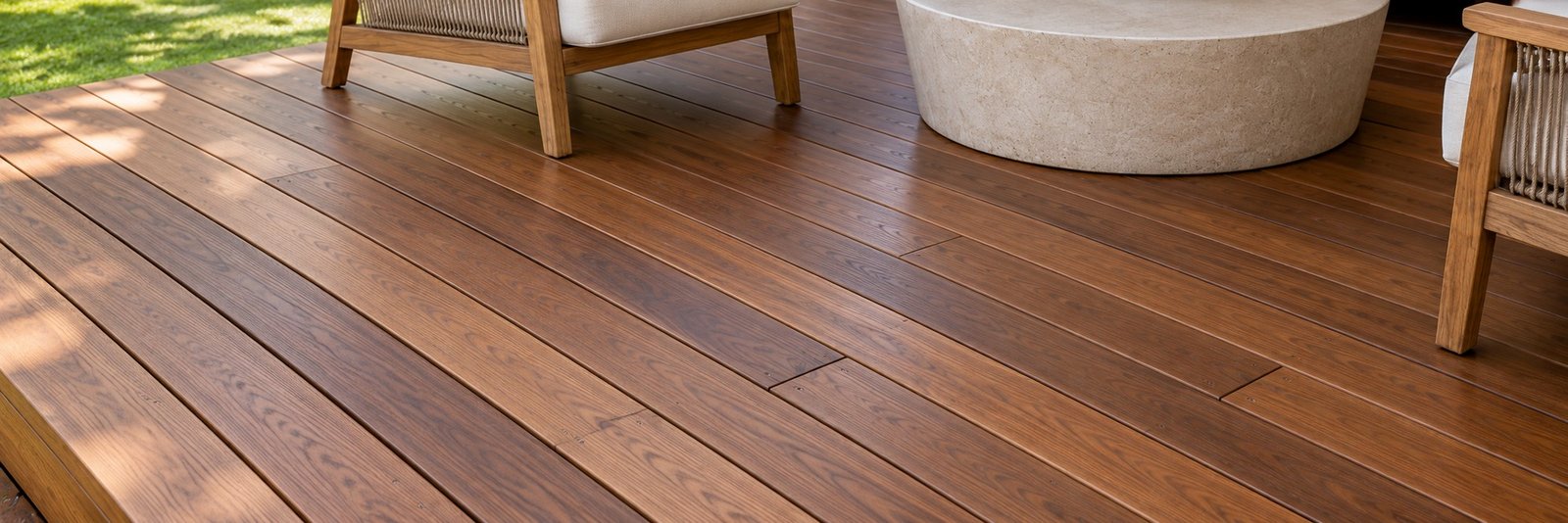 Stained hardwood deck detail
