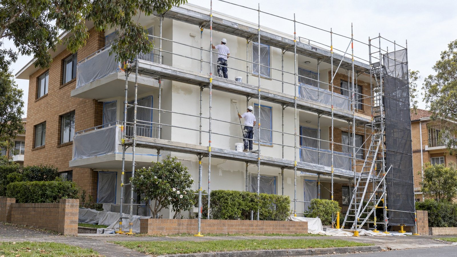 Apartment exterior repaint with scaffold