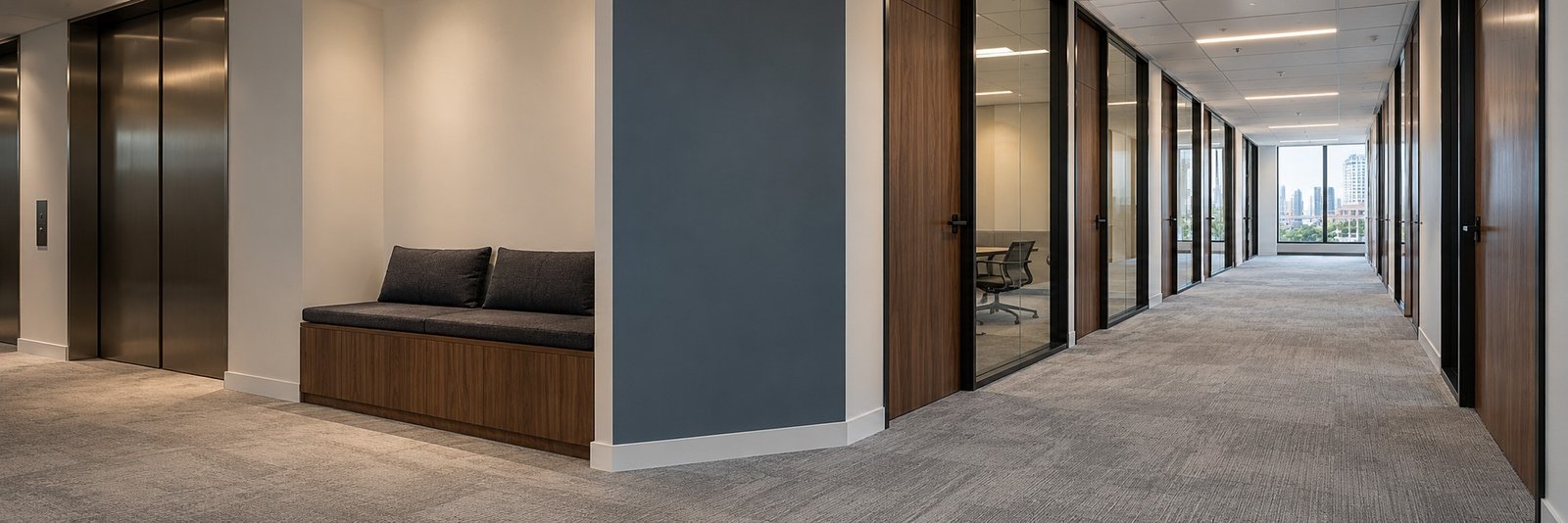 Finished commercial corridor and foyer