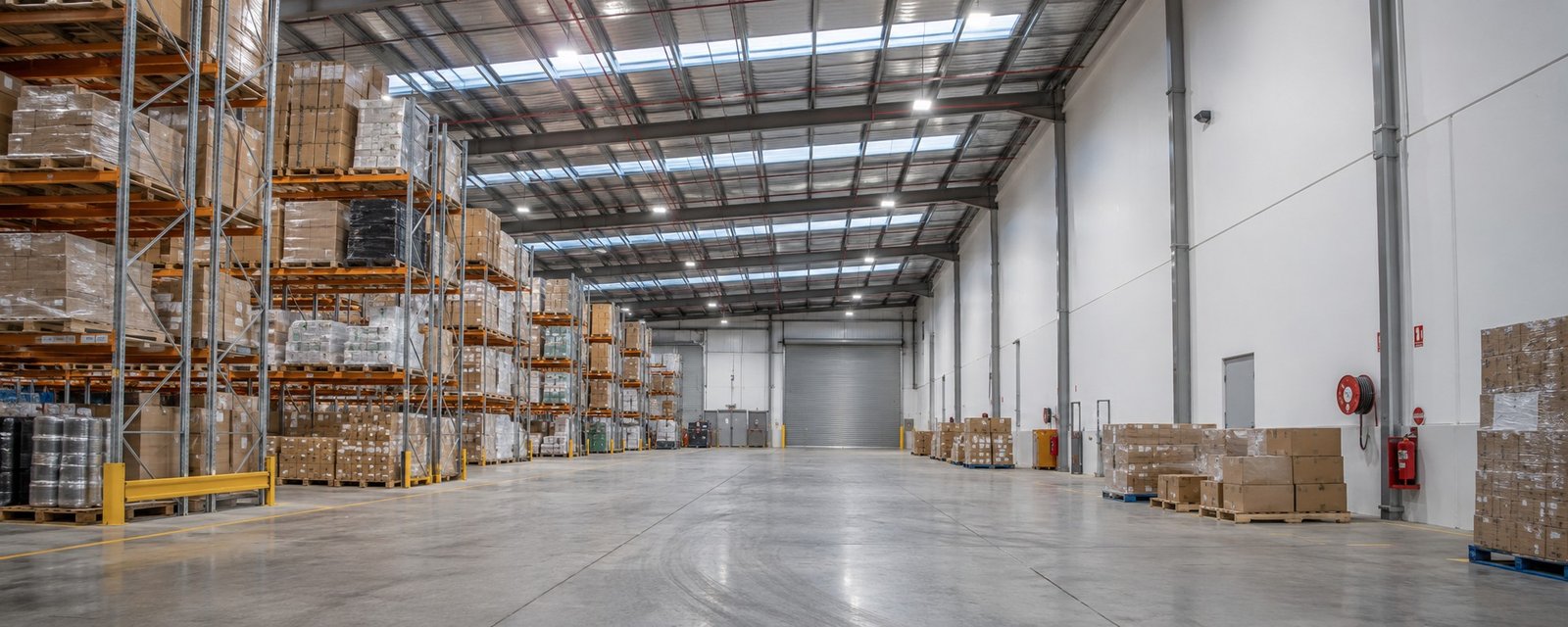 Large warehouse interior with freshly painted walls