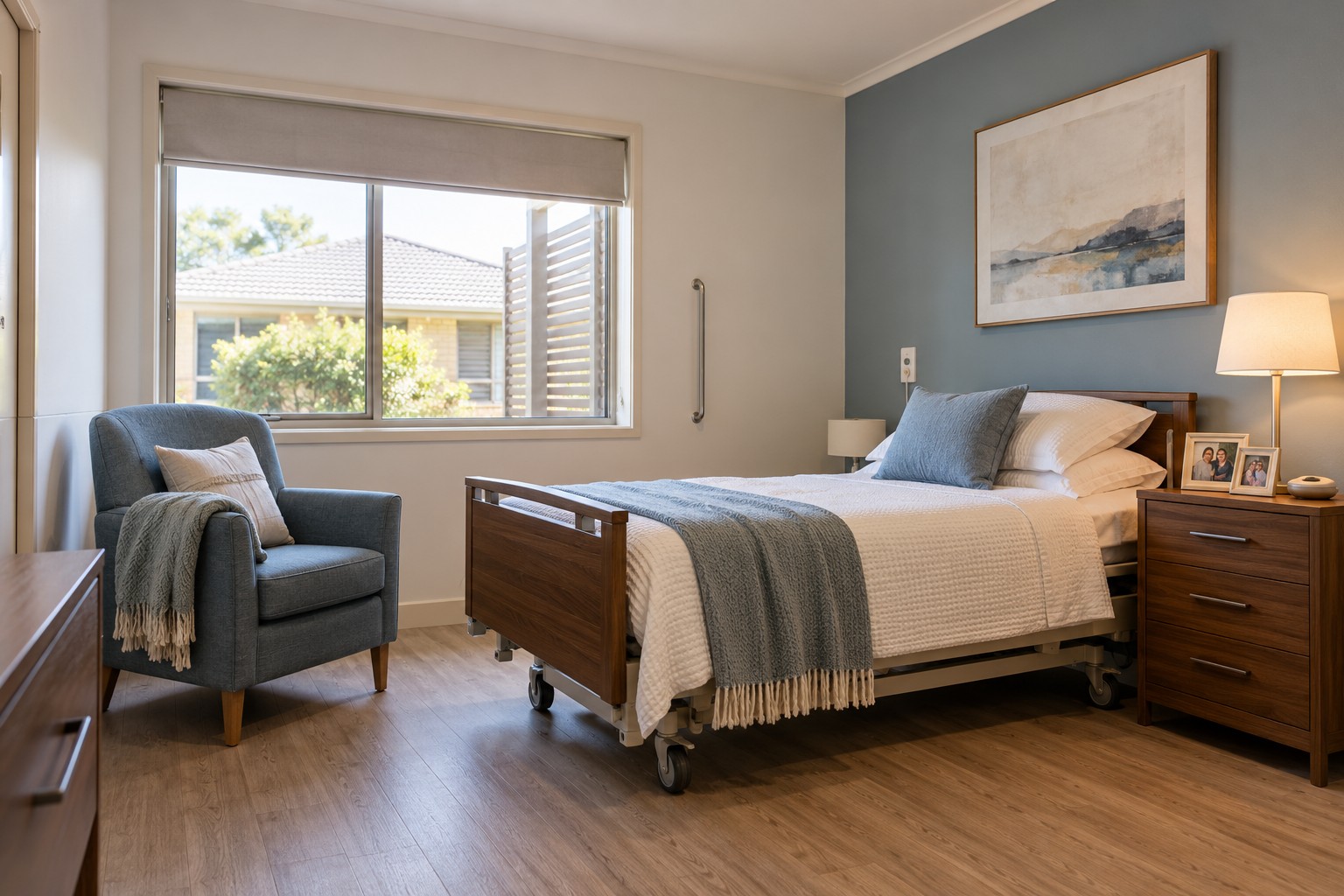 Finished resident room with accessible details