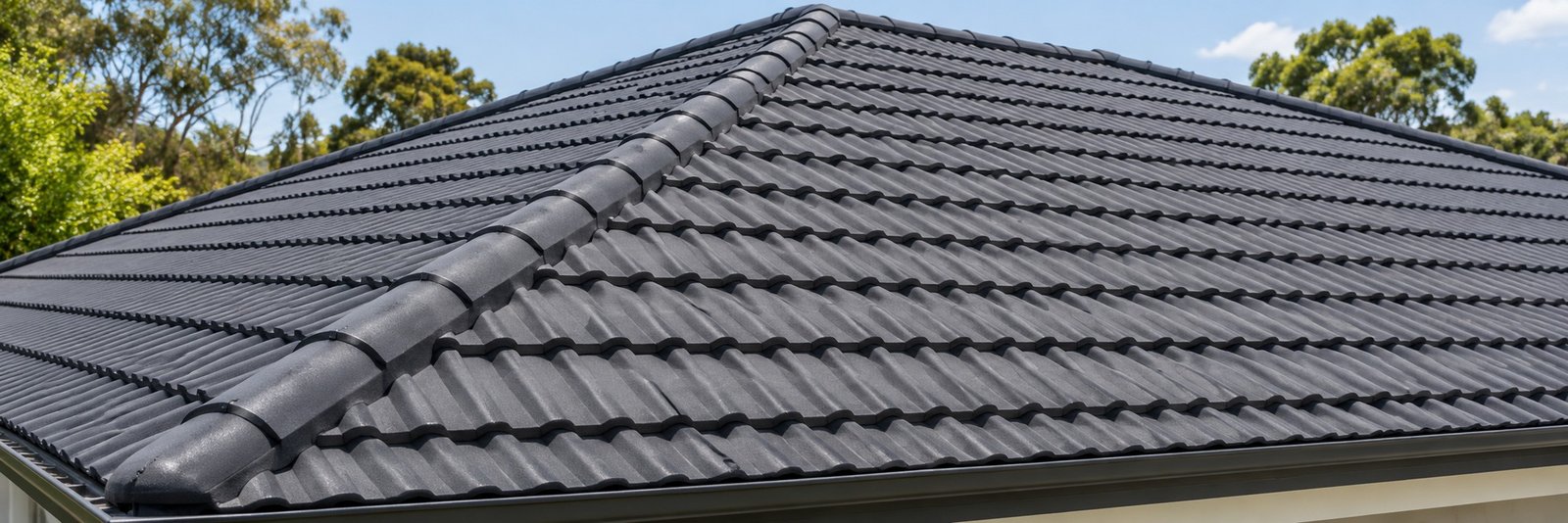 Freshly coated charcoal roof detail