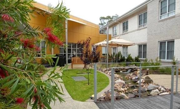 Courtyard and painted building exteriors, Kanwal Springs