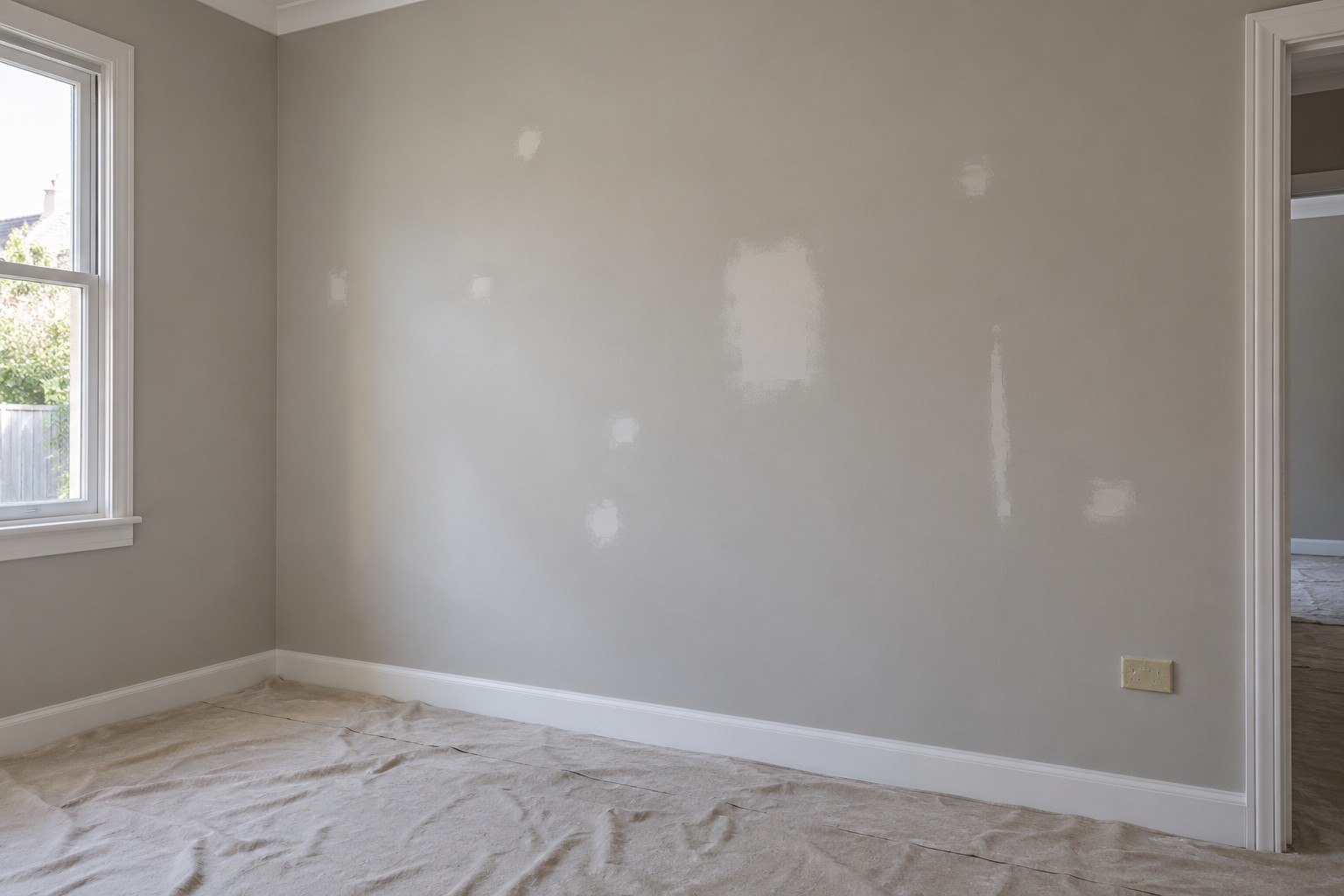 Repaired and sanded wall ready for painting